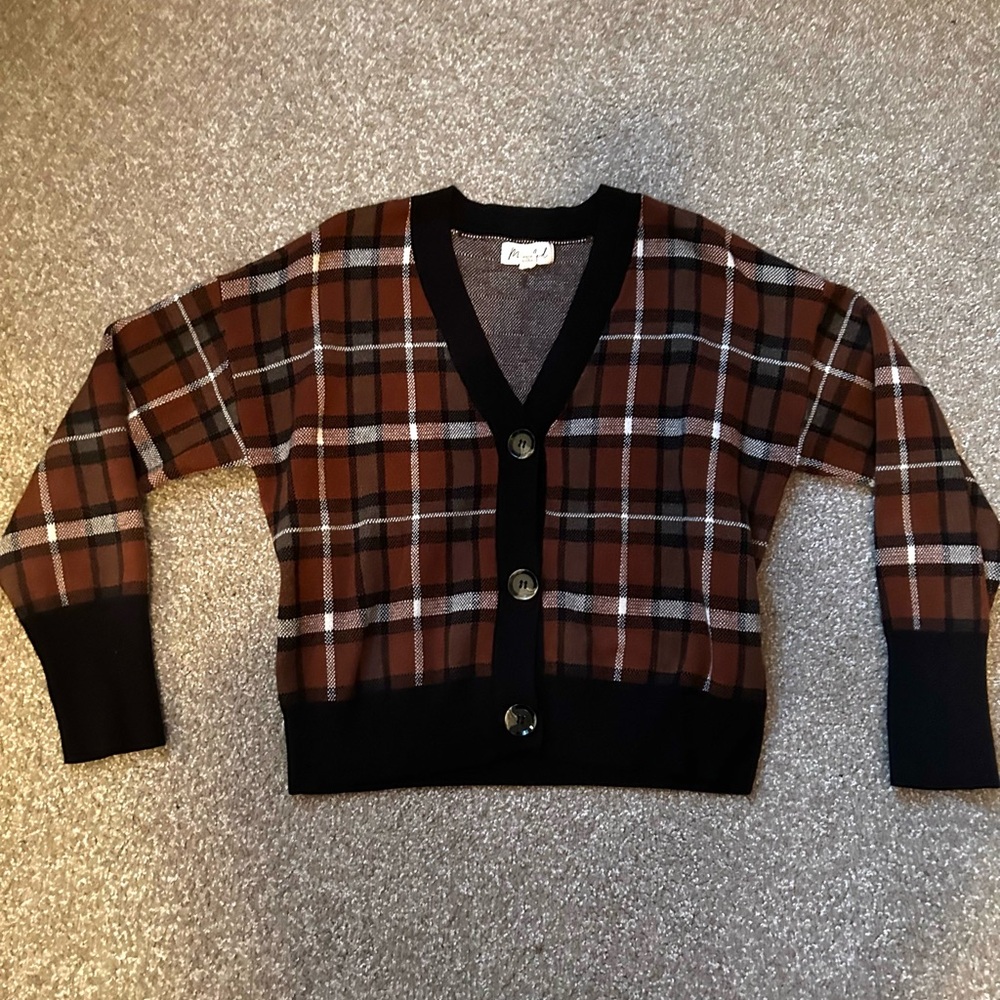 Plaid Button-Up Cardigan
